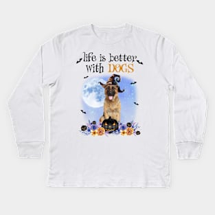 German Shepherd Witch Hat Life Is Better With Dogs Kids Long Sleeve T-Shirt